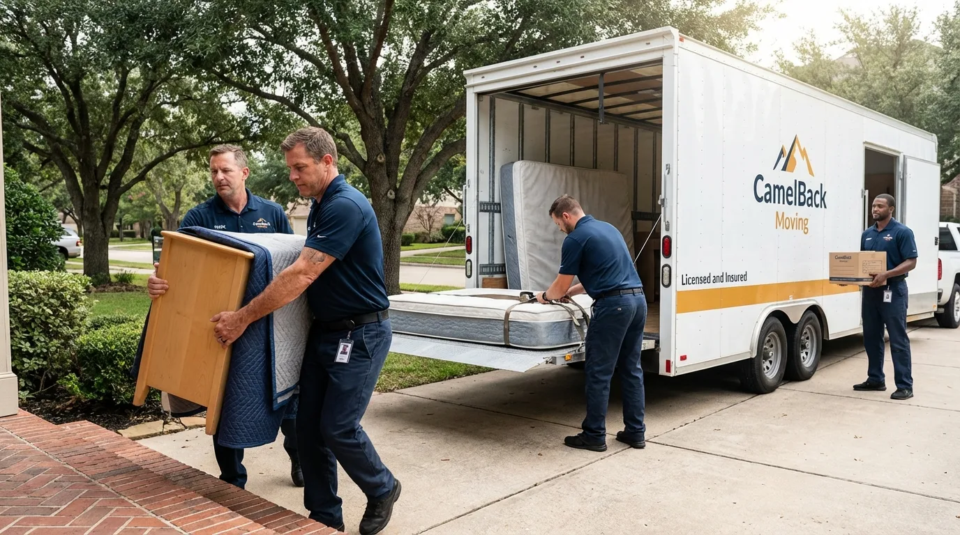 Crew loading residential truck for cross-state move from Glide, OR