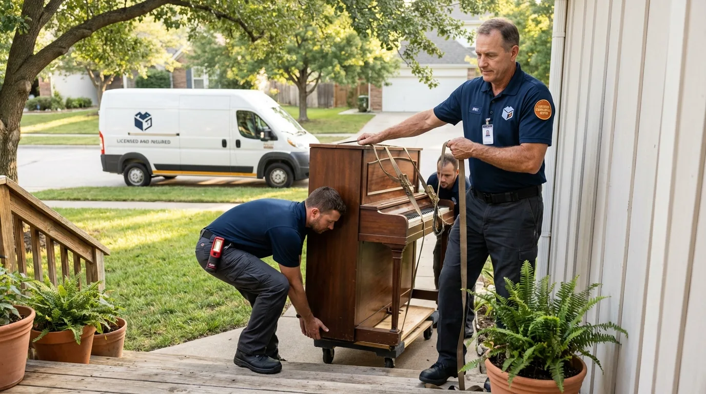 Licensed piano movers securing grand piano in Glide, OR