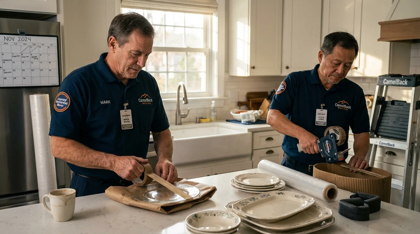 Professional crew packing kitchen dishware in Glide, OR